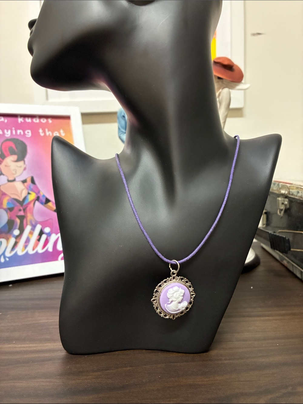 Purple Cameo Pendant Necklace - Classic Women's Jewelry - Whimsigoth Goth